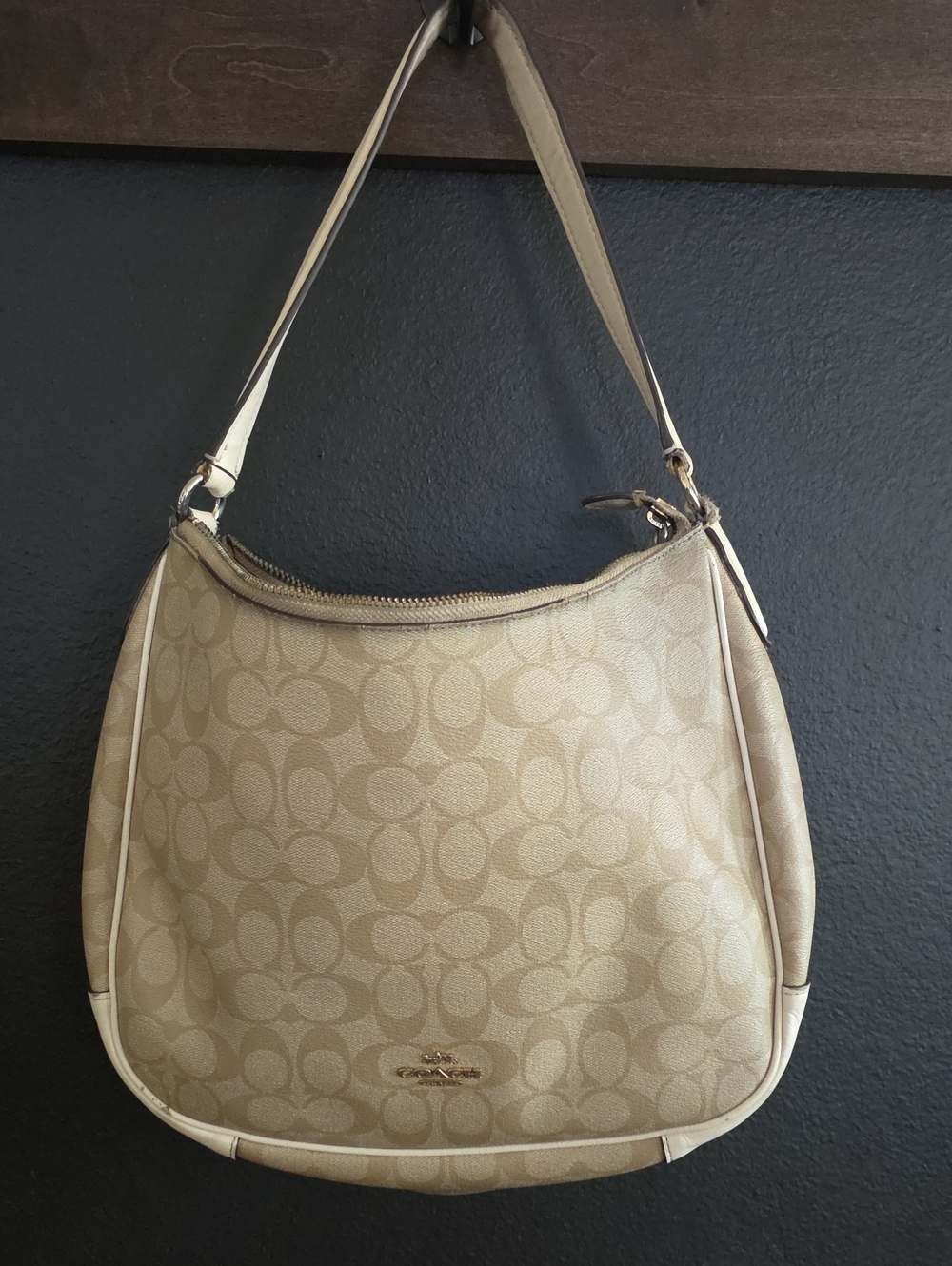 Coach Beige Signature Canvas Hobo Bag